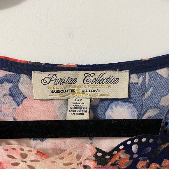 Blue & Pink Floral Cropped Tank Top | Cut Outs | S - Picture 5 of 8